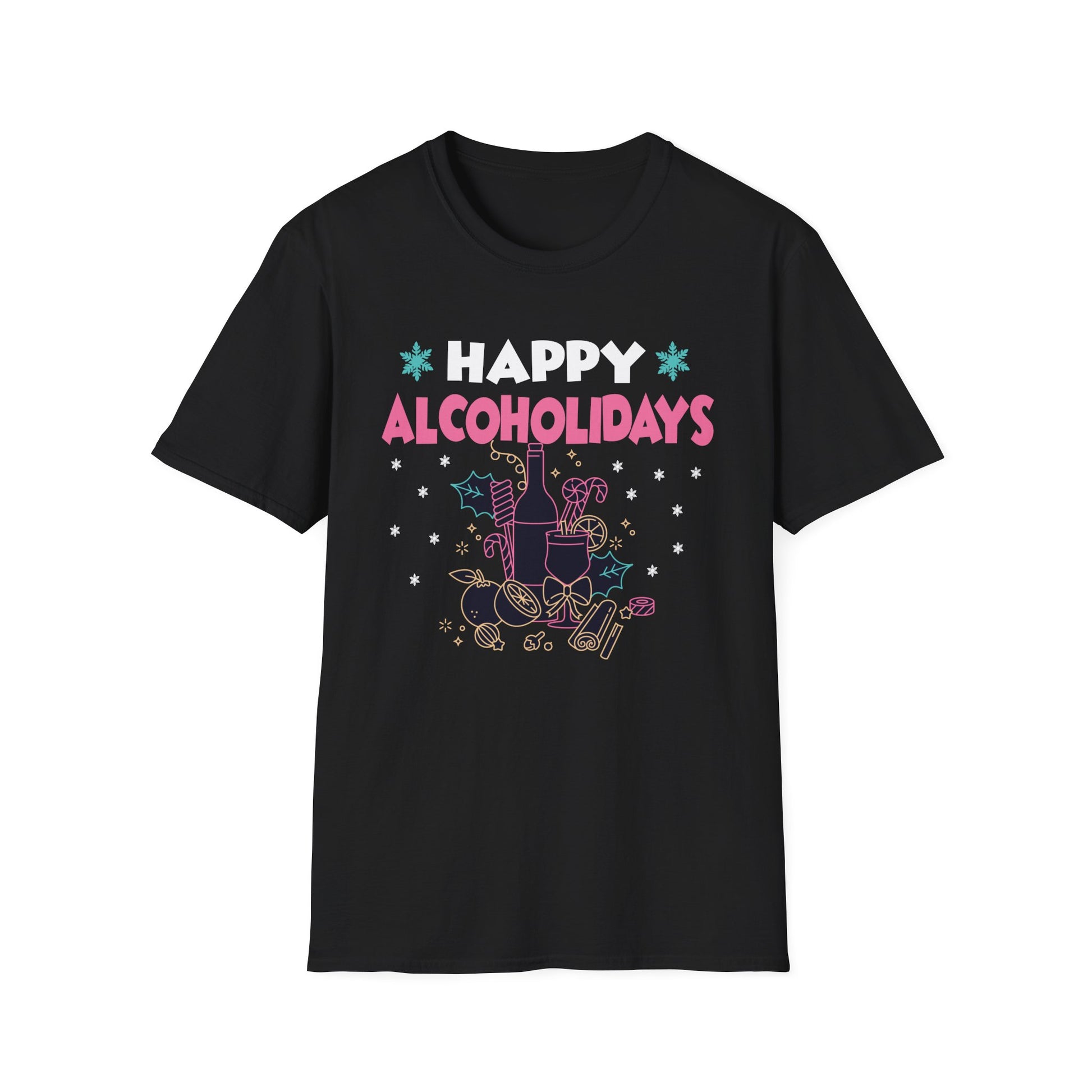 Happy Alcoholidays T‑Shirt — Funny Holiday Drinking Graphic Tee