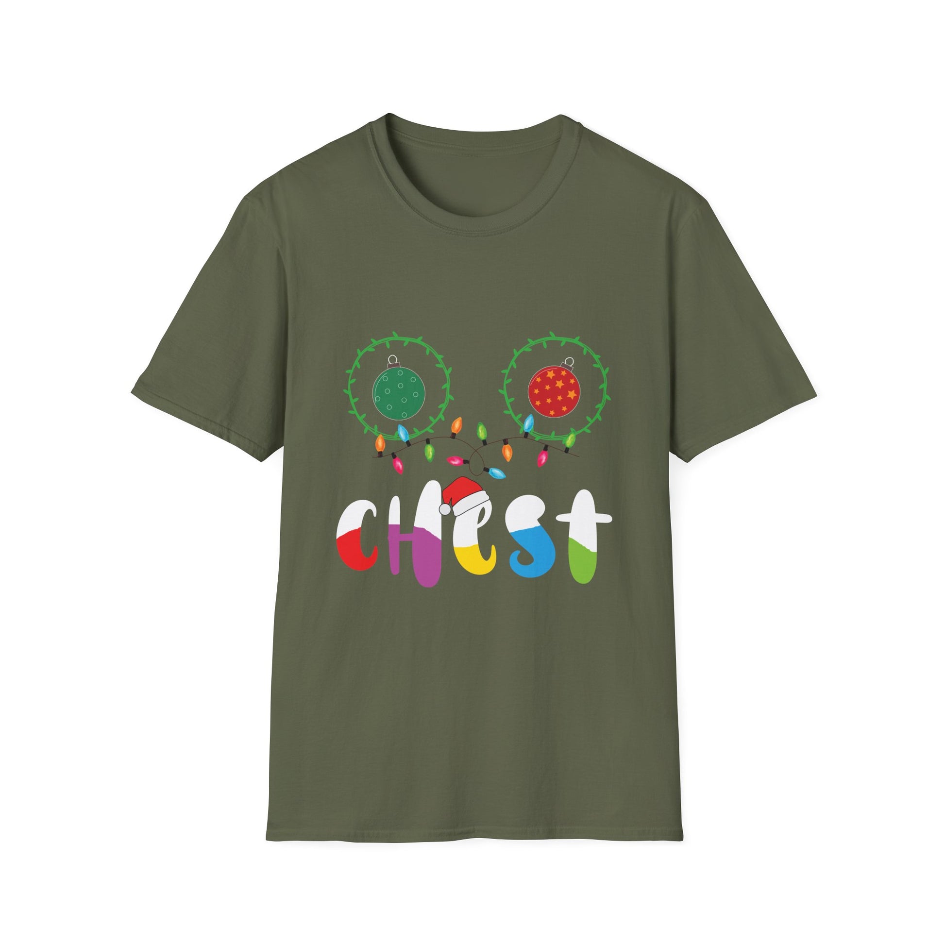 Christmas Lights Chest T-Shirt — Colorful Holiday Graphic Tee