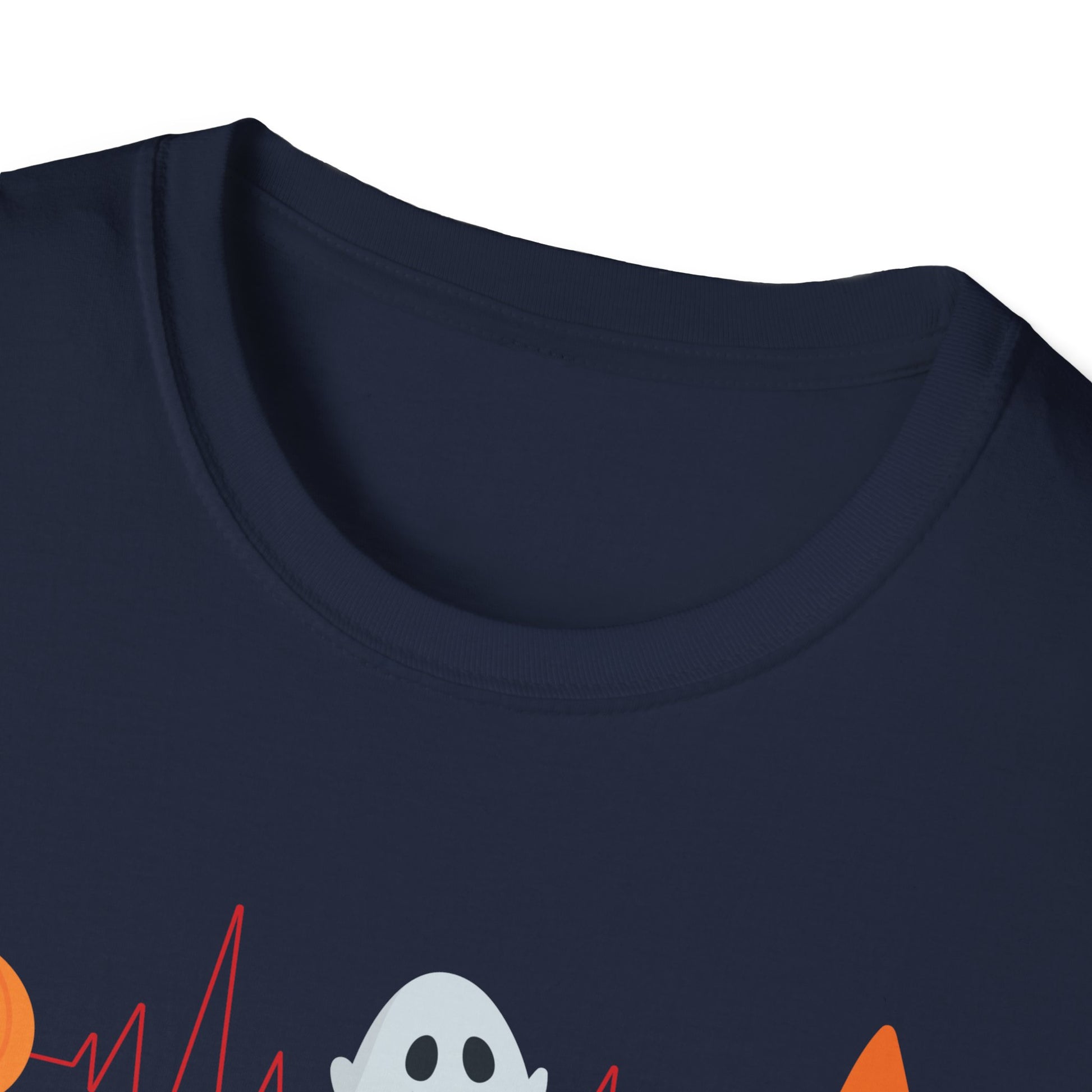 Halloween Heartbeat T-Shirt — Pumpkin, Ghost & Candy Skull Graphic Tee