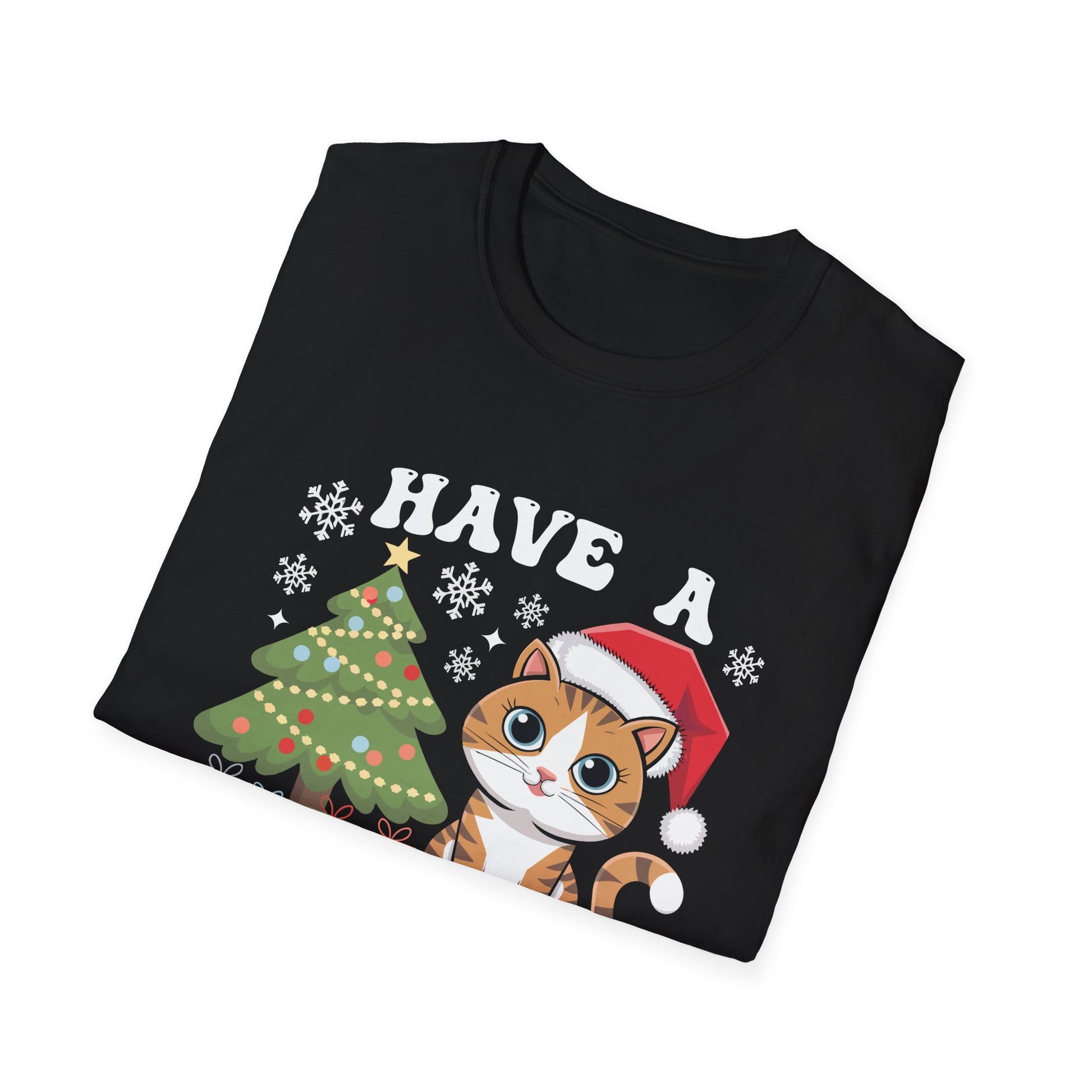 Mewy Christmas_ Cute Cat Christmas Unisex Softstyle T-Shirt