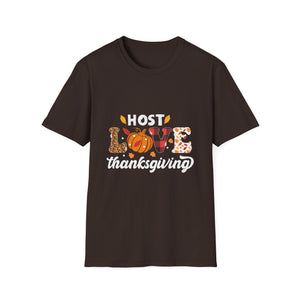 Thanksgiving Host Love T-Shirt — Pumpkin & Fall Leaves Holiday Tee
