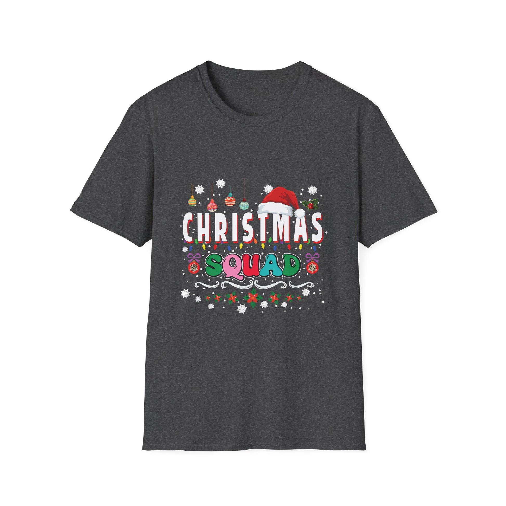 Christmas Squad T-Shirt — Festive Holiday Family Tee with Santa Hat & Ornaments