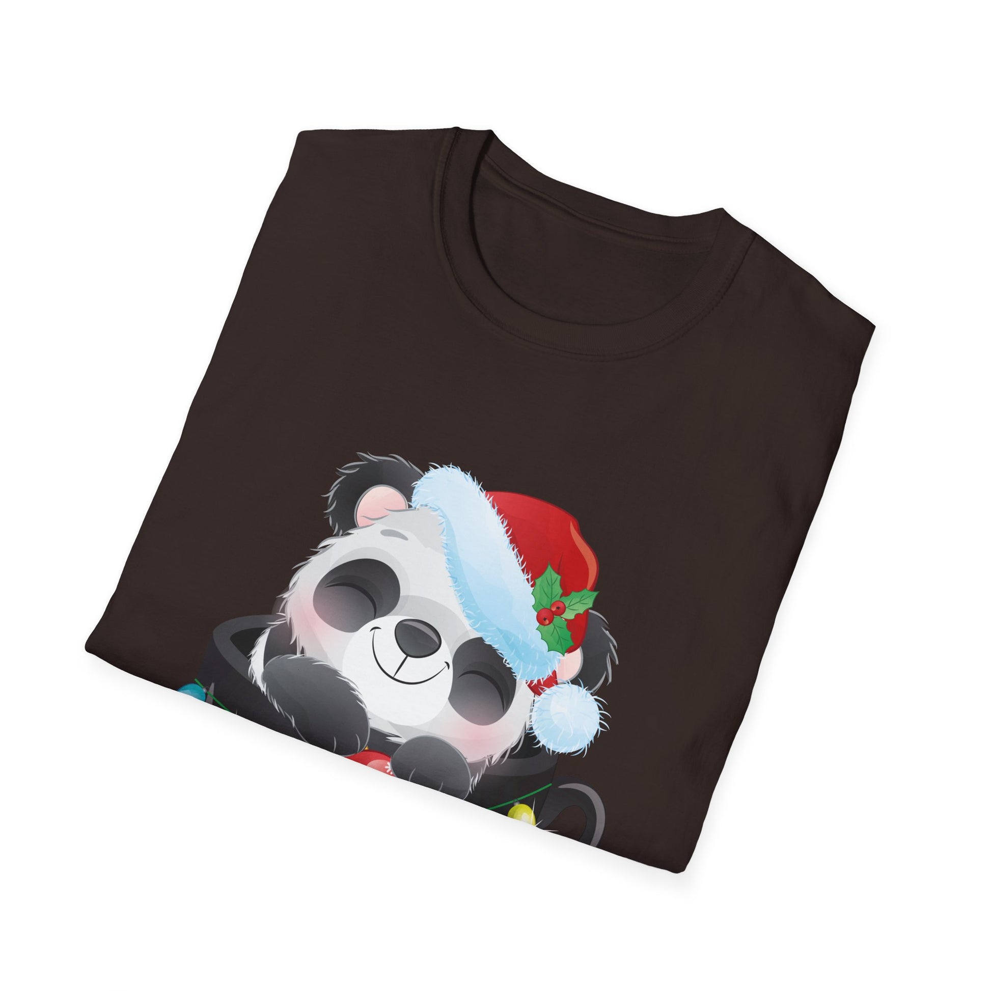 Christmas Panda Tee — Cute Panda in Santa Hat with Holiday Lights