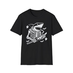 Shark Skeleton Samurai T-Shirt — Halloween Pirate Sword Graphic Tee