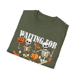 Waiting For Halloween Like T-Shirt — Dancing Skeletons & Pumpkin Halloween Tee