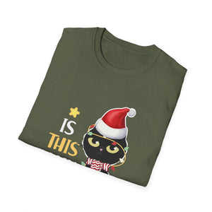 Is This Jolly Enough Black Cat Merry Christmas Tree Lights T-Shirt