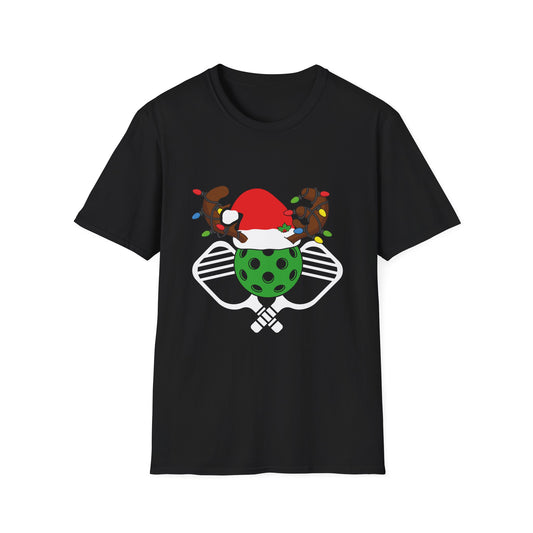 Pickleball Christmas T‑Shirt — Festive Pickleball Ball with Santa Hat & Lights