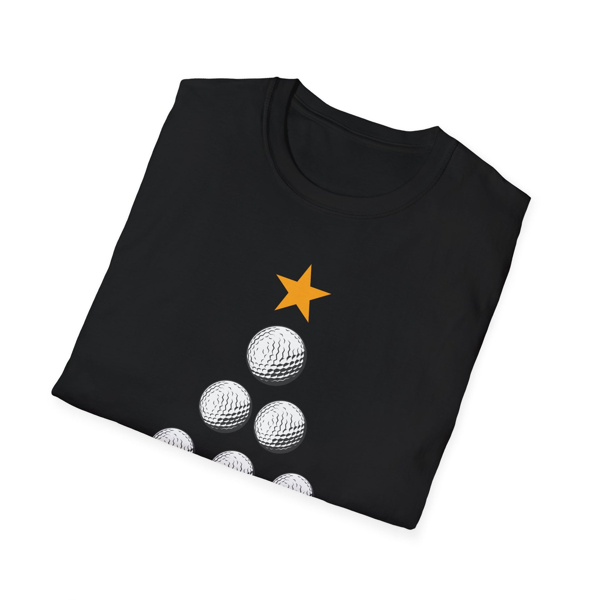 Golf Christmas Tree T-Shirt — Golf Ball Tree with Crossed Clubs Holiday Tee