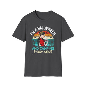 Halloween & Camping T-Shirt — “I’m a Halloween and Camping Kinda Girl” Retro Graphic Tee