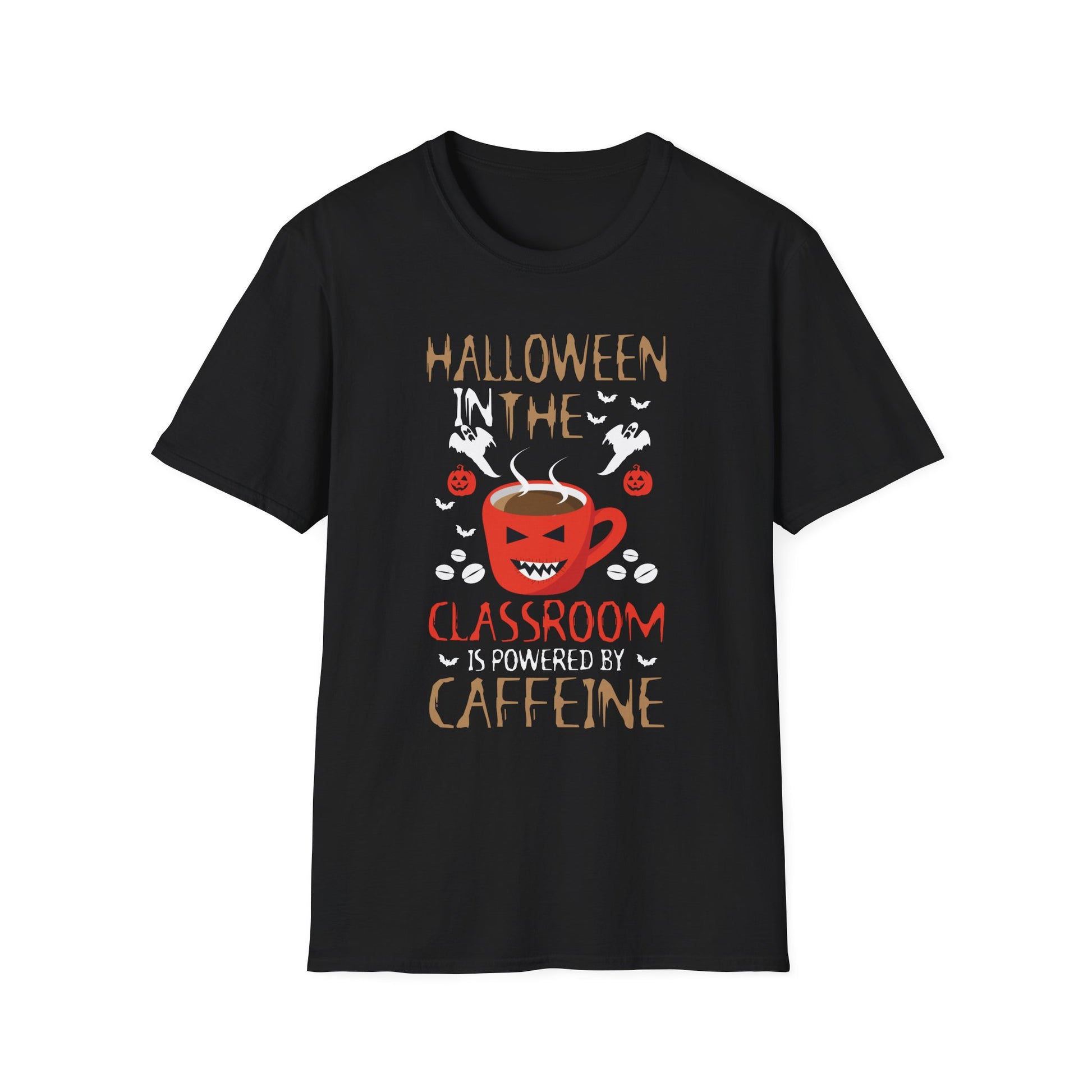 Halloween Classroom T-Shirt — "Classroom is Powered by Caffeine" Teacher Tee