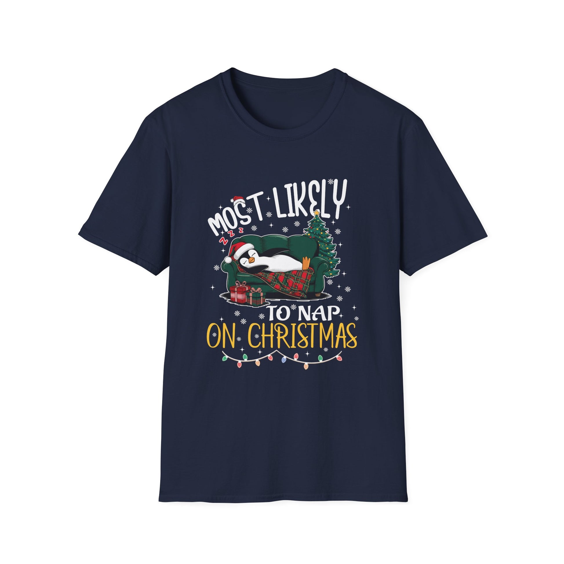 Most Likely To Nap On Christmas Funny Family Christmas Unisex Softstyle T-Shirt