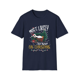 Most Likely To Nap On Christmas Funny Family Christmas Unisex Softstyle T-Shirt