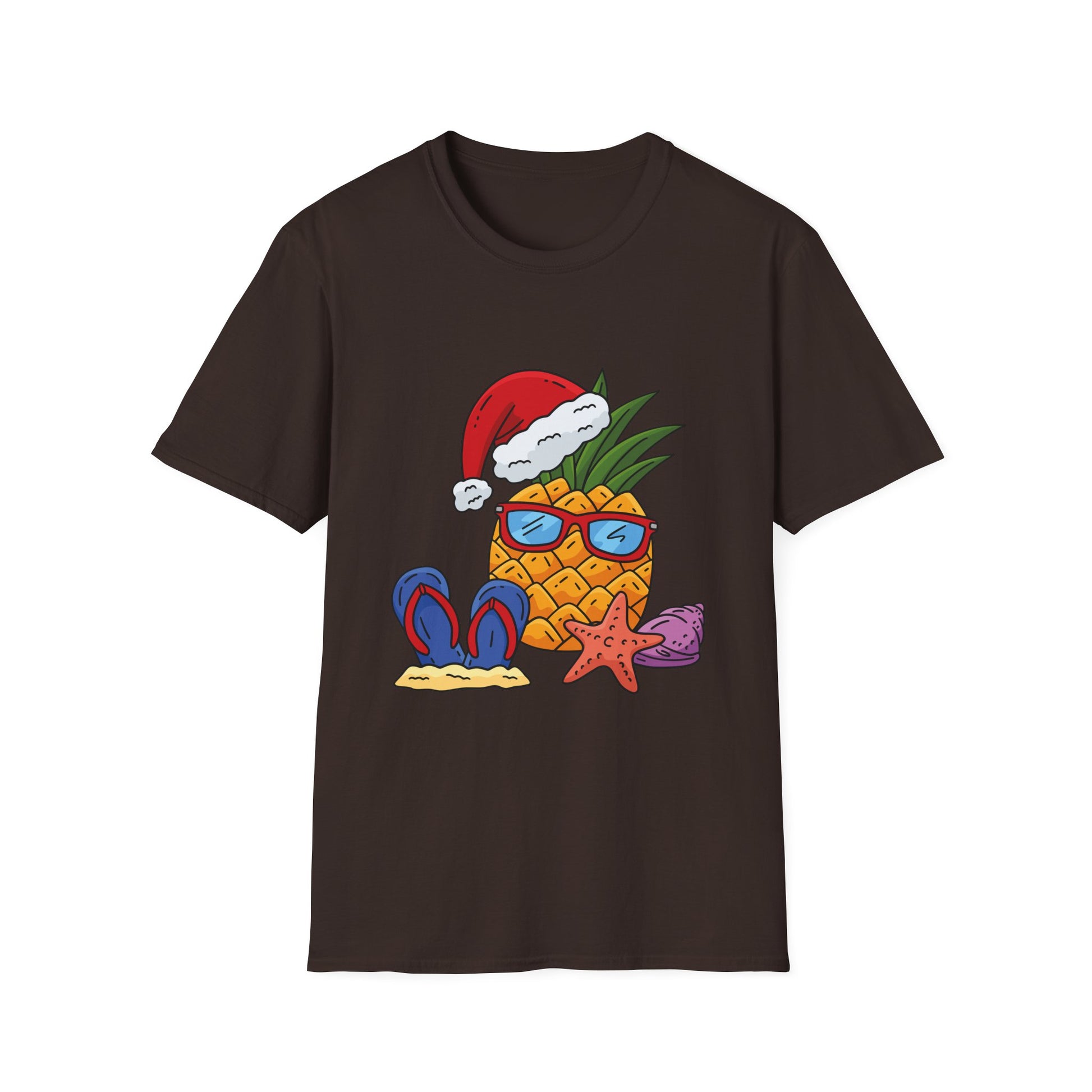 Pineapple Santa Tee — Tropical Christmas T-Shirt with Sunglasses & Flip Flops