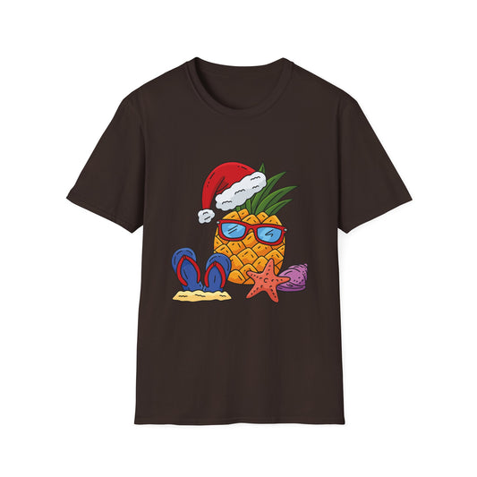 Pineapple Santa Tee — Tropical Christmas T-Shirt with Sunglasses & Flip Flops