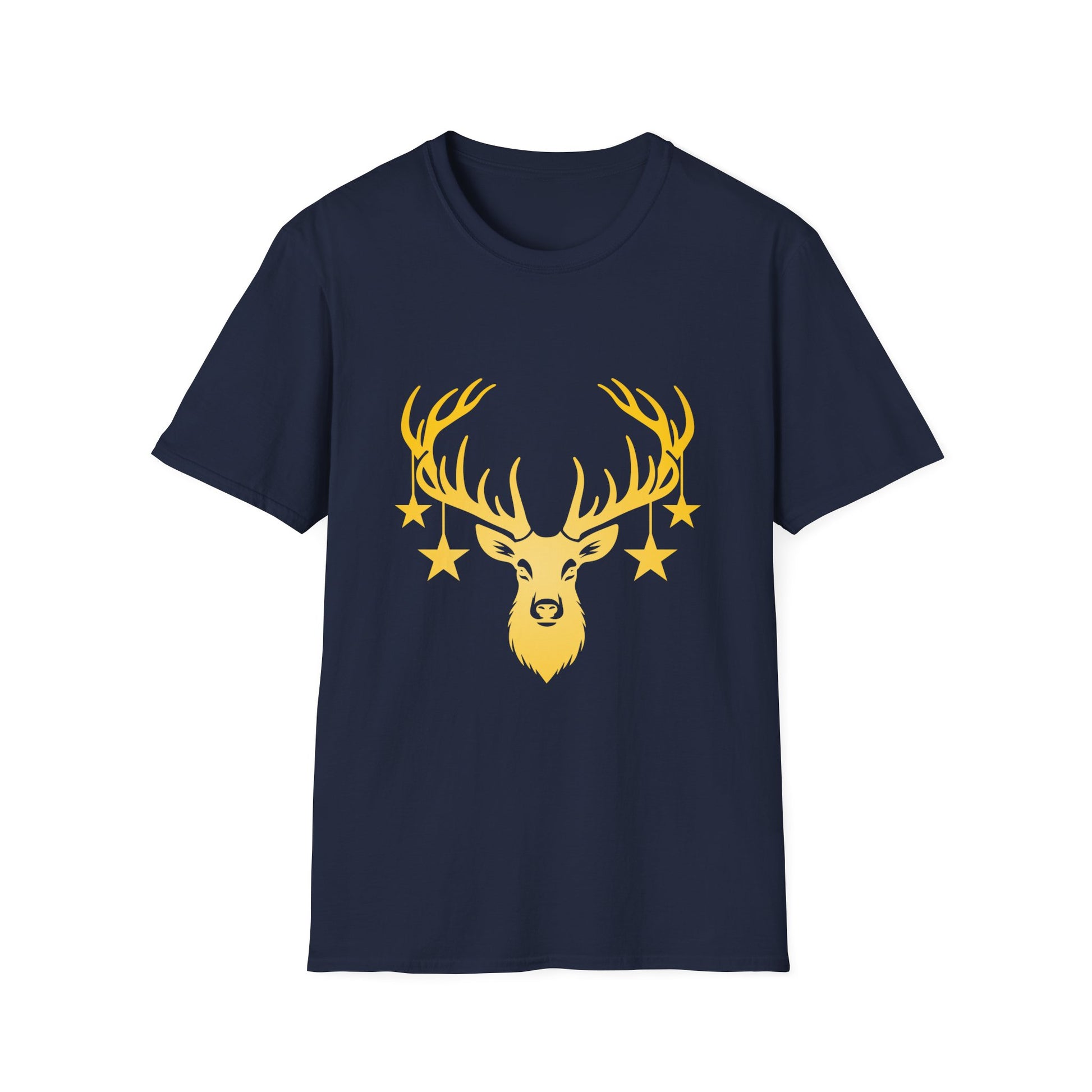 Deer Head Tee — Golden Stag Antlers with Hanging Stars Shirt