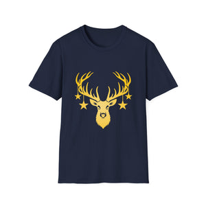 Deer Head Tee — Golden Stag Antlers with Hanging Stars Shirt