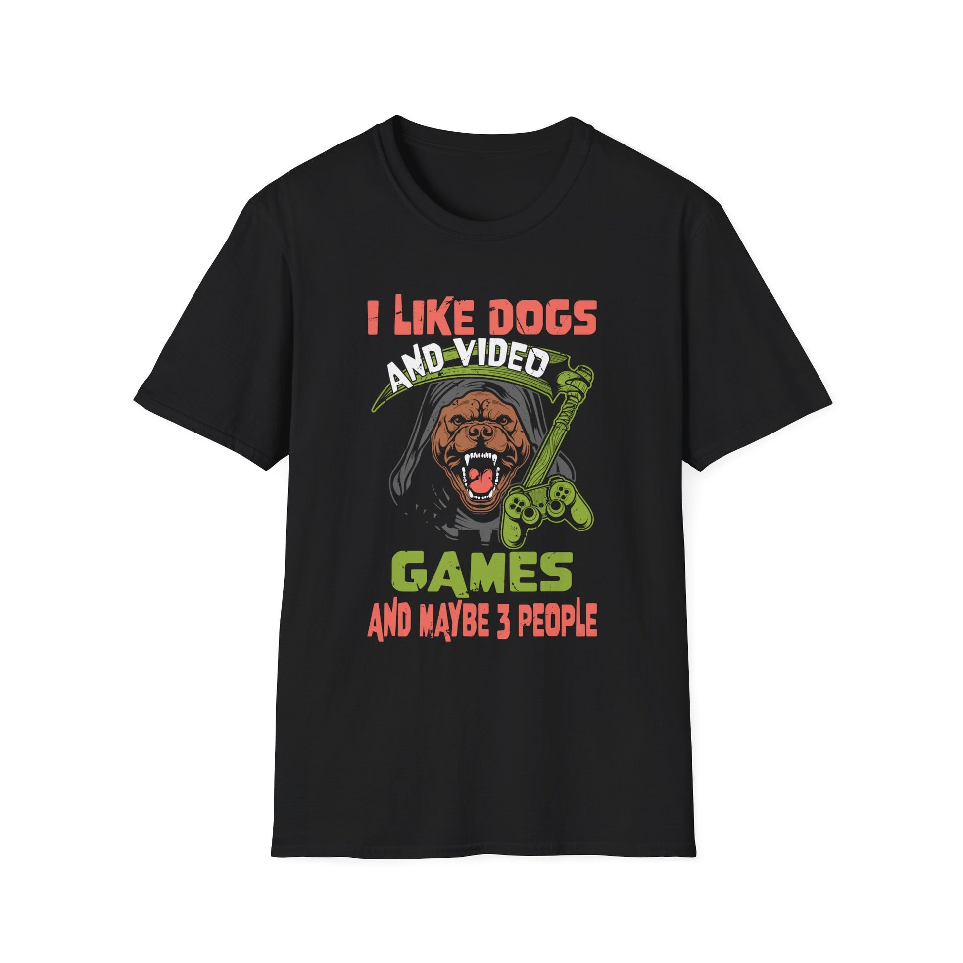 I like dogs and video games and maybe 3 people Unisex T-Shirt
