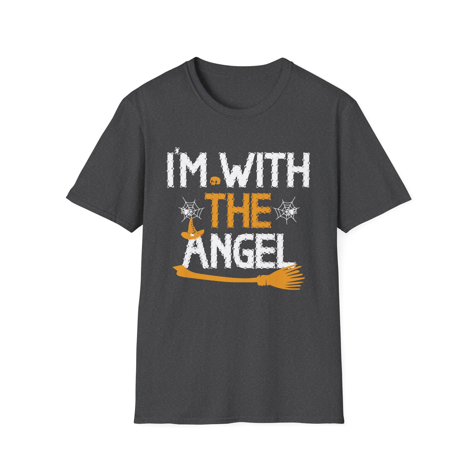 I'm With The Angel Halloween T-Shirt — Funny Witch & Angel Broom Tee
