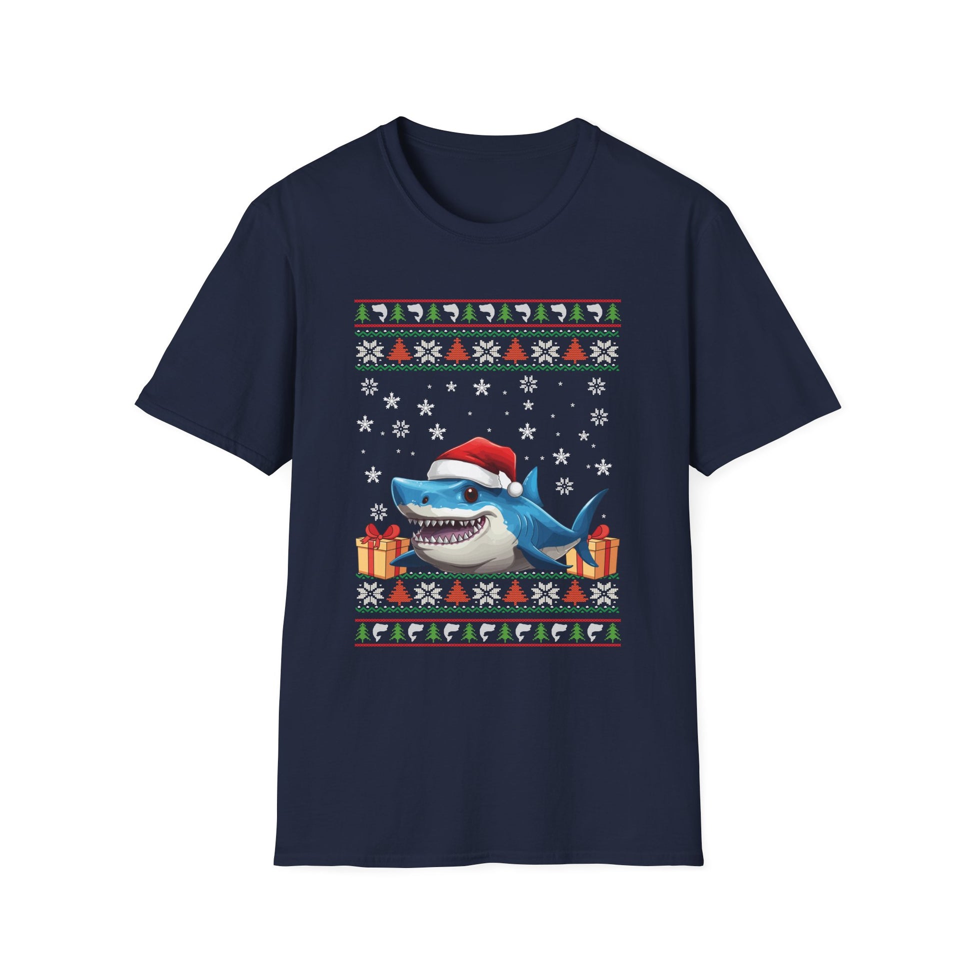 Shark Christmas Santa Hat Ugly Christmas Sweater Unisex Softstyle T-Shirt