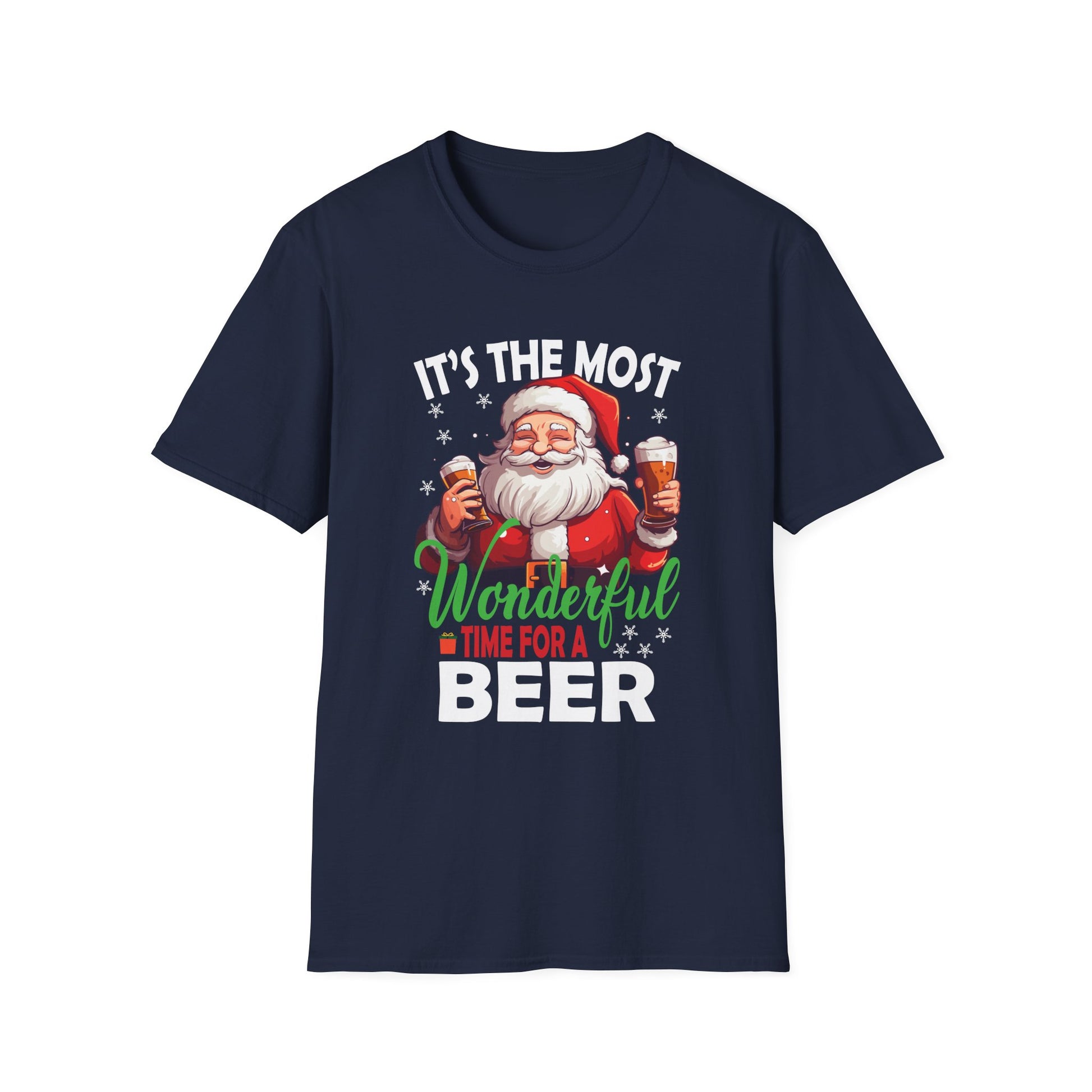 Funny Christmas Santa Claus Drinking Beer Wonderful Time Unisex T-Shirt