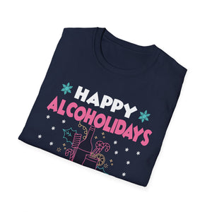 Happy Alcoholidays T‑Shirt — Funny Holiday Drinking Graphic Tee