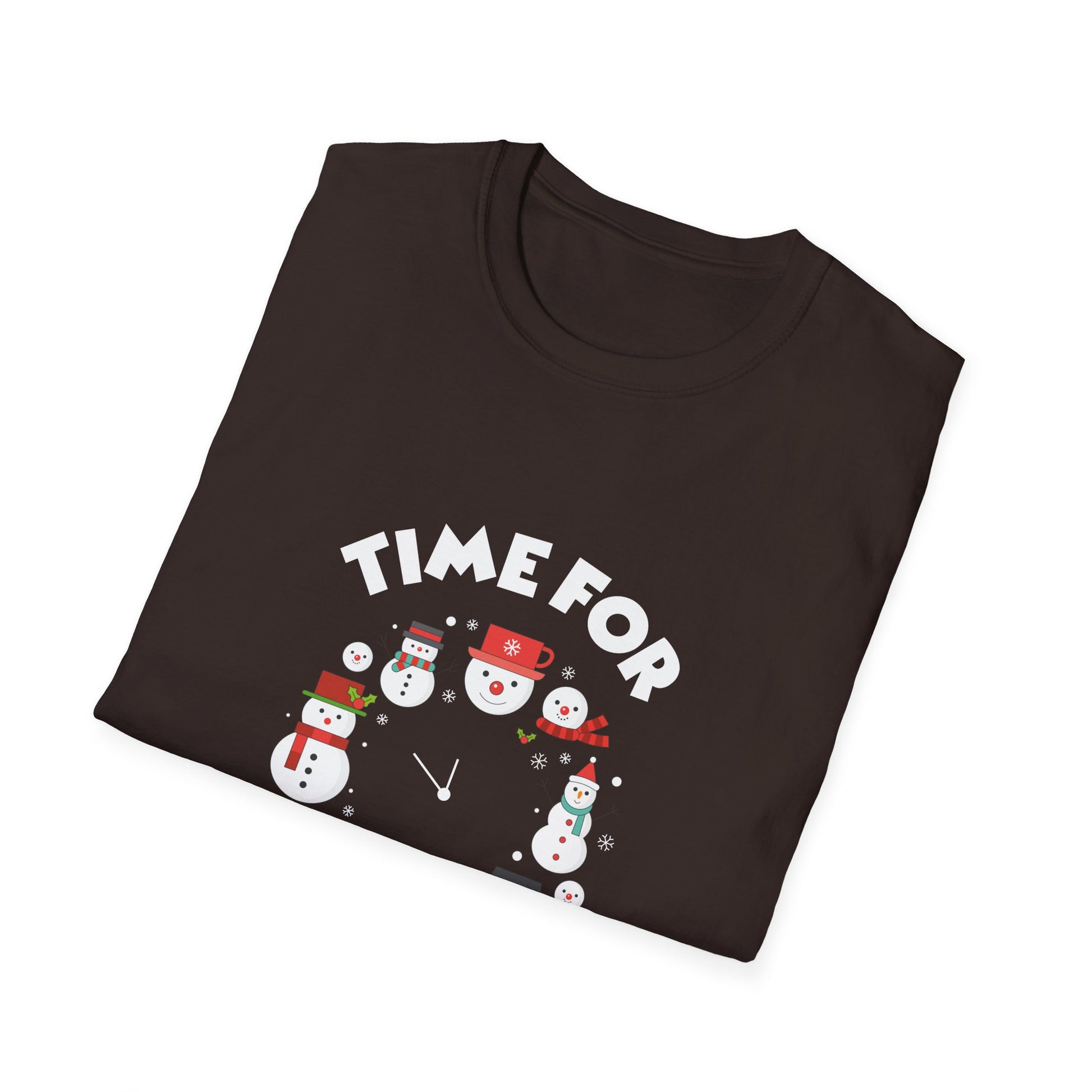 Christmas T-Shirt — "Time for Christmas" Snowman Clock Holiday Tee