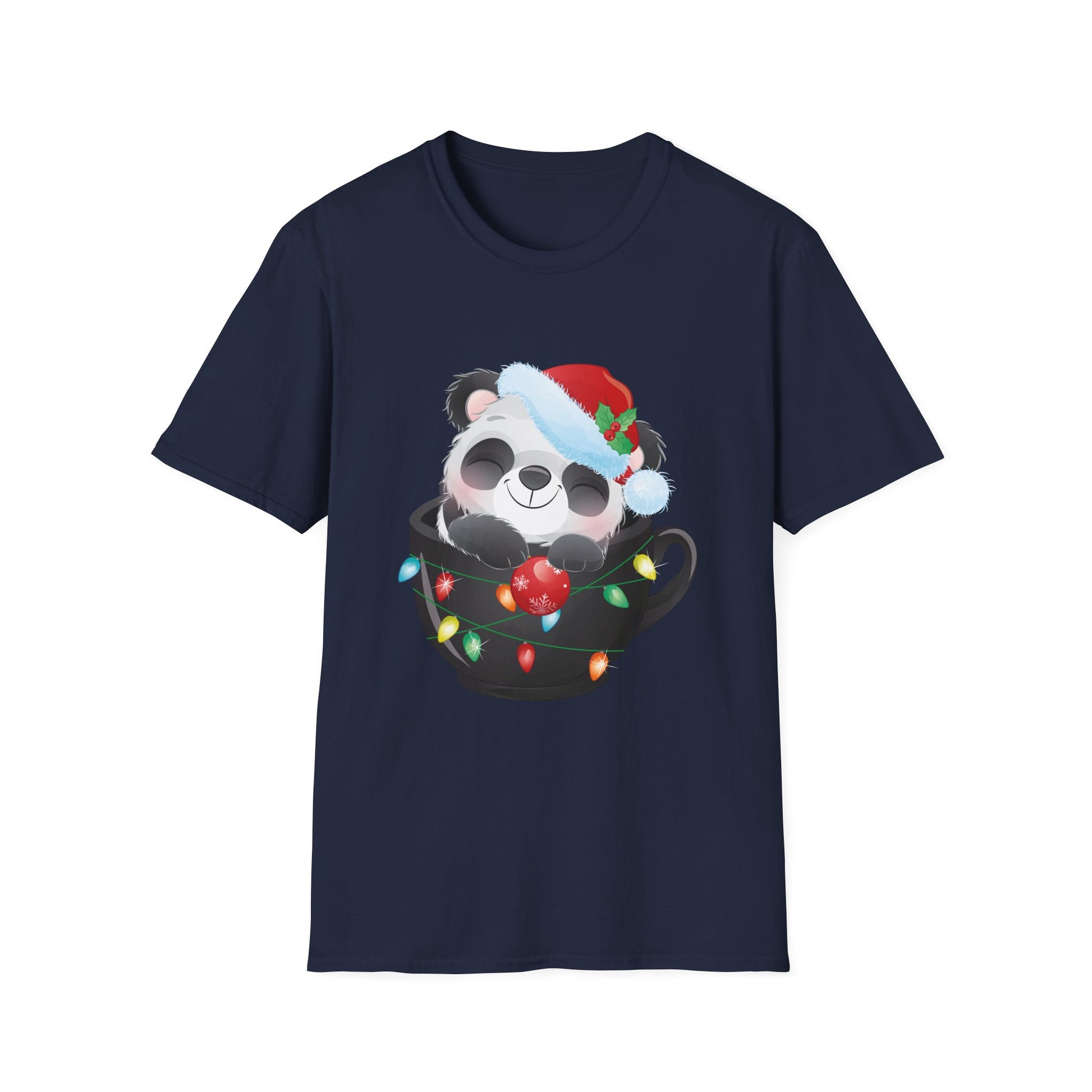 Christmas Panda Tee — Cute Panda in Santa Hat with Holiday Lights