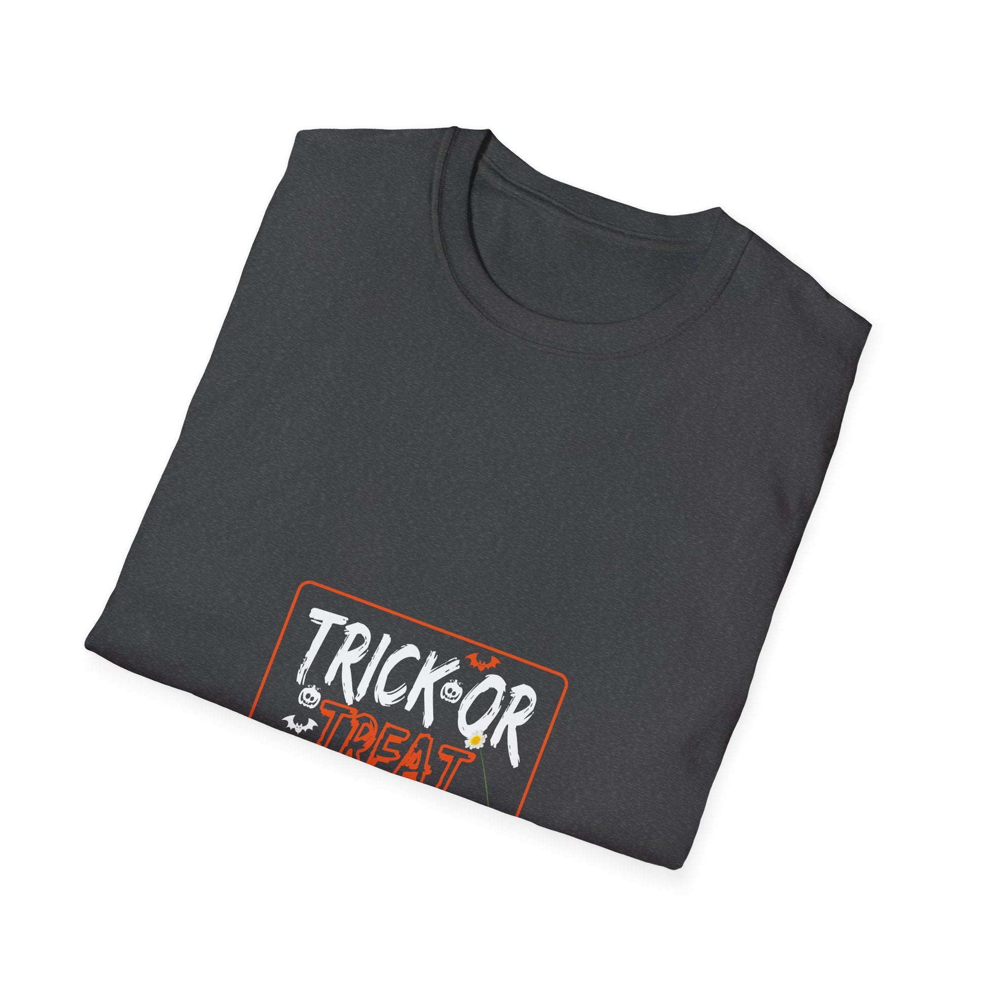 Trick Or Treat T-Shirt — Halloween Graphic Tee with Bats & Spooky Lettering