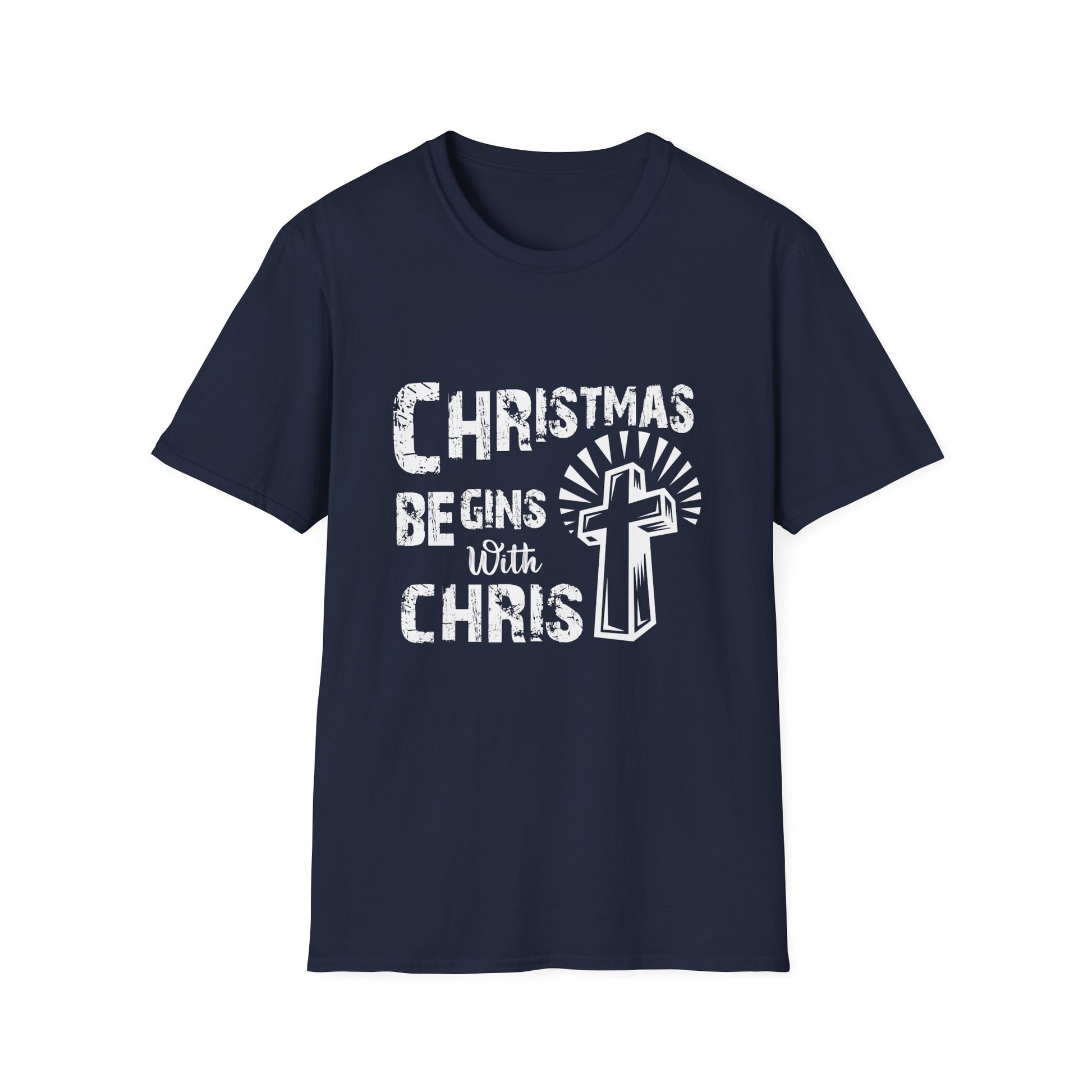 Christmas Begins with Christ T-Shirt — Faith-Based Nativity Cross Holiday Tee