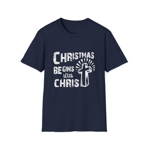 Christmas Begins with Christ T-Shirt — Faith-Based Nativity Cross Holiday Tee