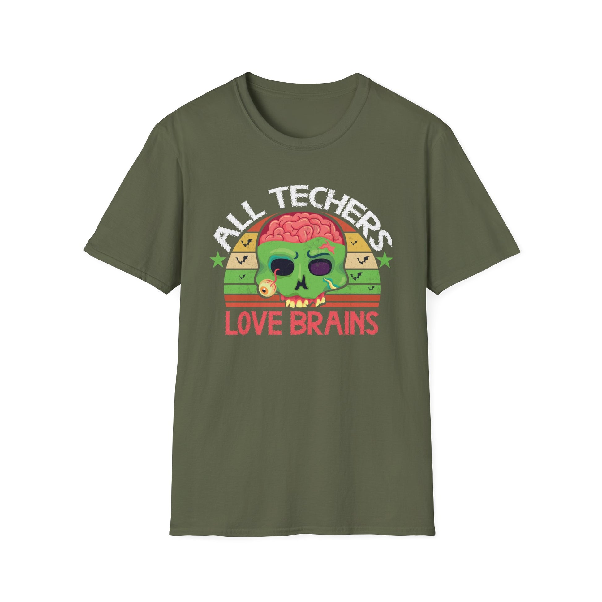 Teacher T-Shirt — "All Teachers Love Brains" Retro Zombie Education Tee