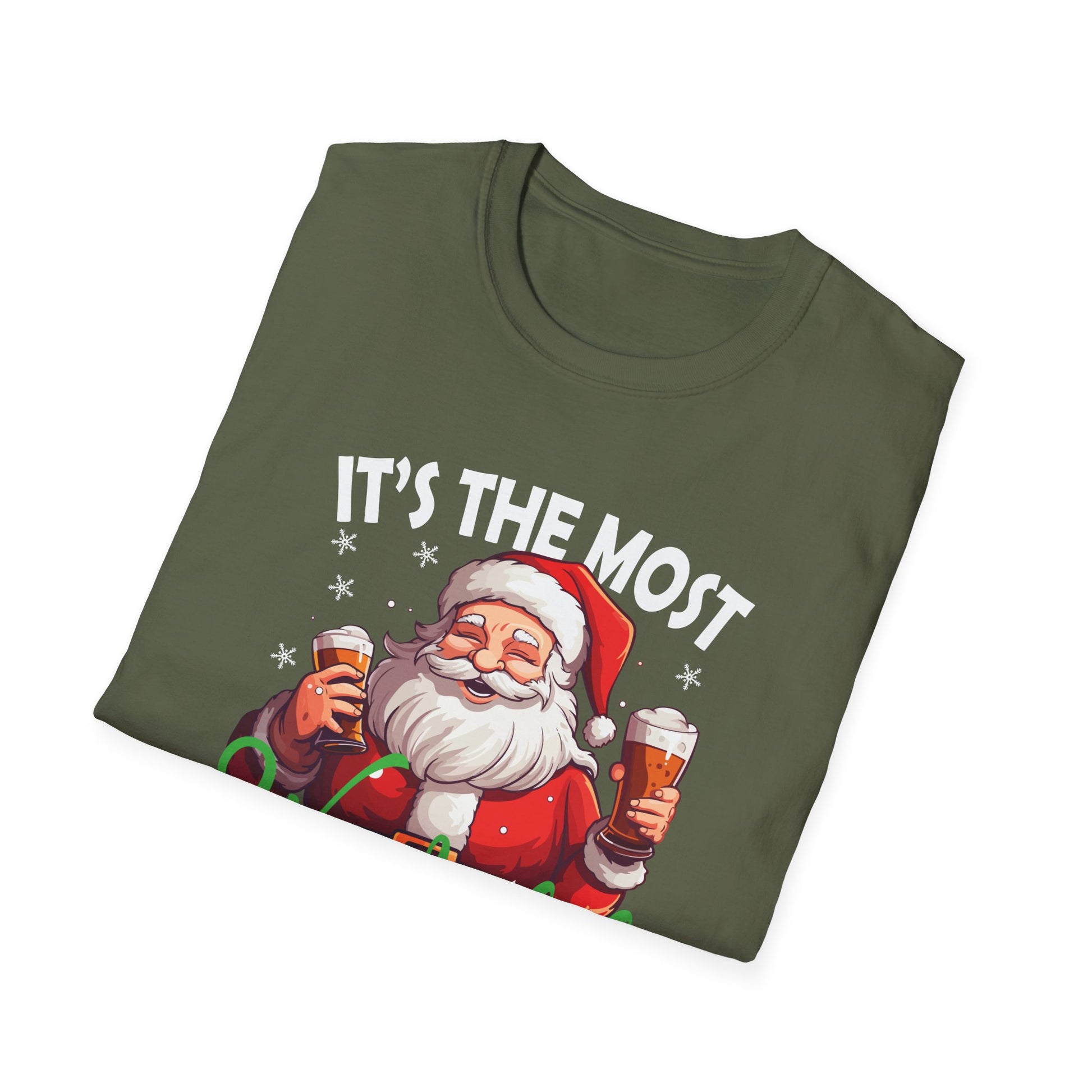 Funny Christmas Santa Claus Drinking Beer Wonderful Time Unisex T-Shirt