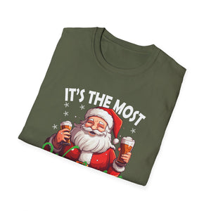 Funny Christmas Santa Claus Drinking Beer Wonderful Time Unisex T-Shirt