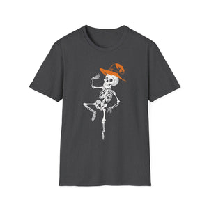 Dancing Skeleton Tee with Orange Witch Hat – Halloween Party T-Shirt