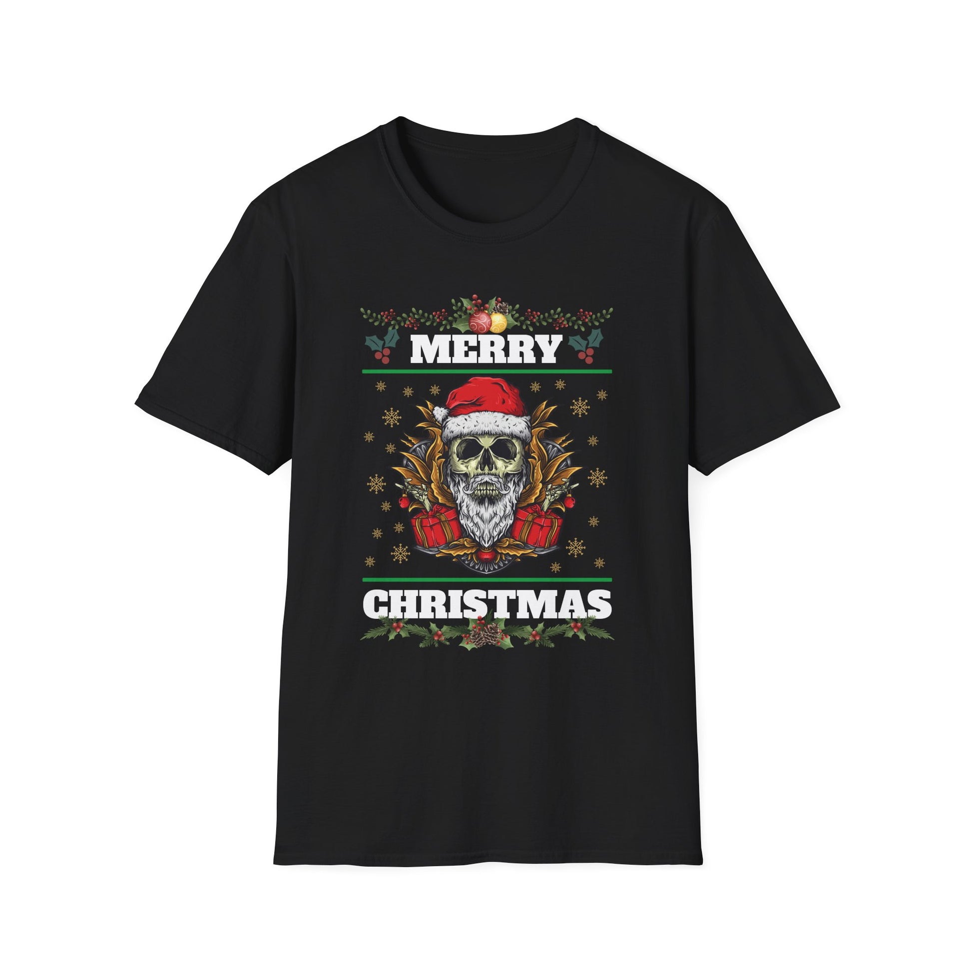 Skull Santa T-Shirt — 'Merry Christmas' Gothic Holiday Tee