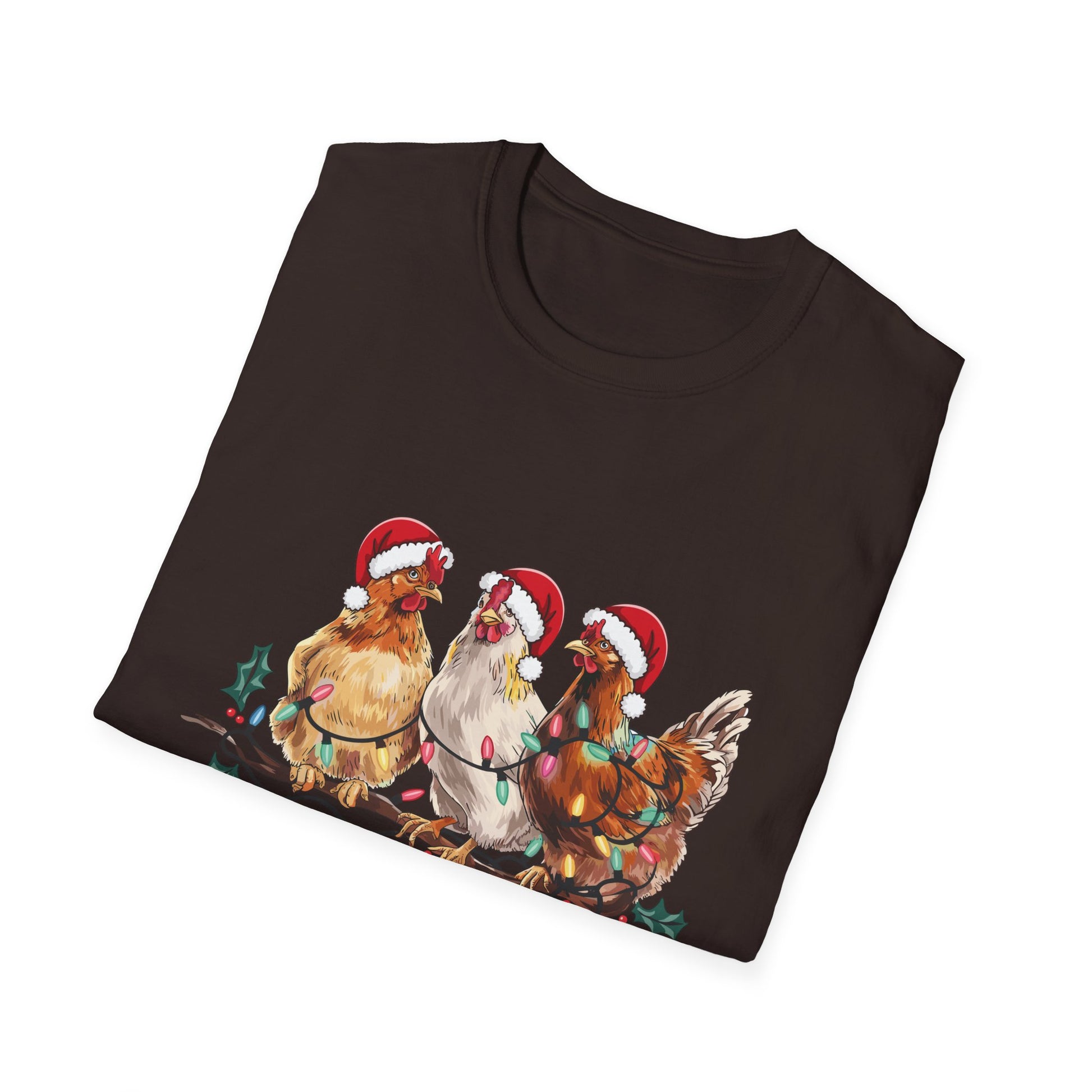 Christmas Chickens T-Shirt — Festive Hens in Santa Hats Holiday Tee