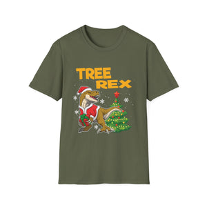 Tree Rex Christmas T-Shirt — Funny Santa T-Rex Decorating Tree Holiday Tee