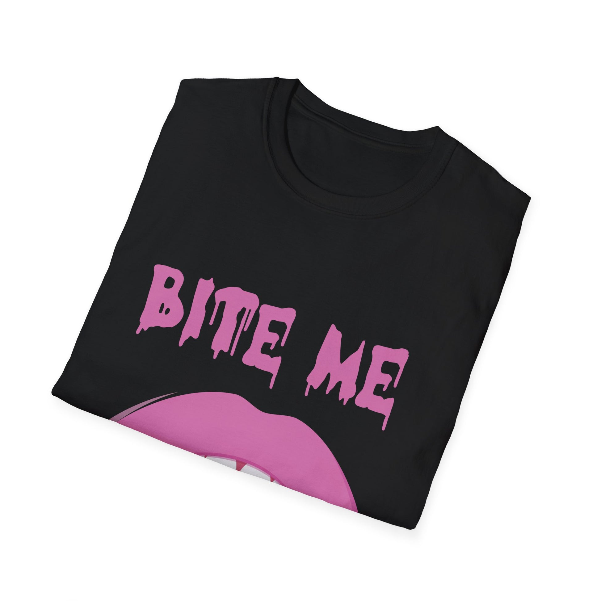 Bite Me Vampire Tee — Pink Fanged Lips Halloween T-Shirt