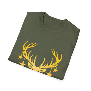 Deer Head Tee — Golden Stag Antlers with Hanging Stars Shirt