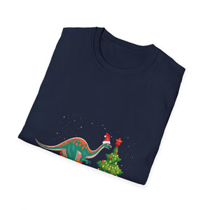 Christmas Brachiosaurus Dinosaur eating a Christmas Tree Unisex T-Shirt