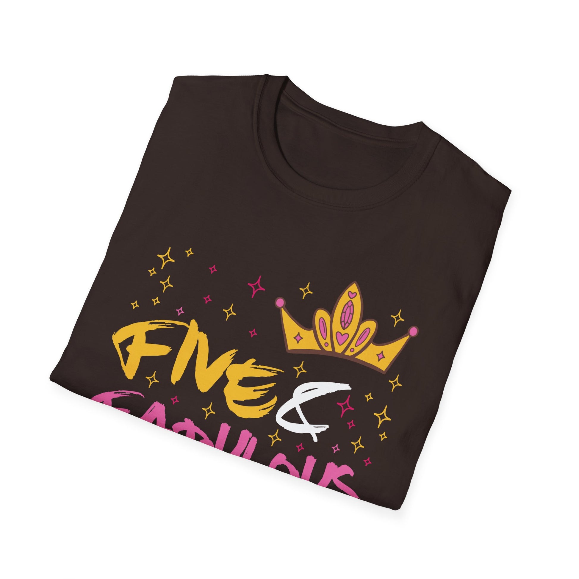 Birthday Tee — "Five & Fabulous" Girls' 5th Birthday T-Shirt with Crown Graphic