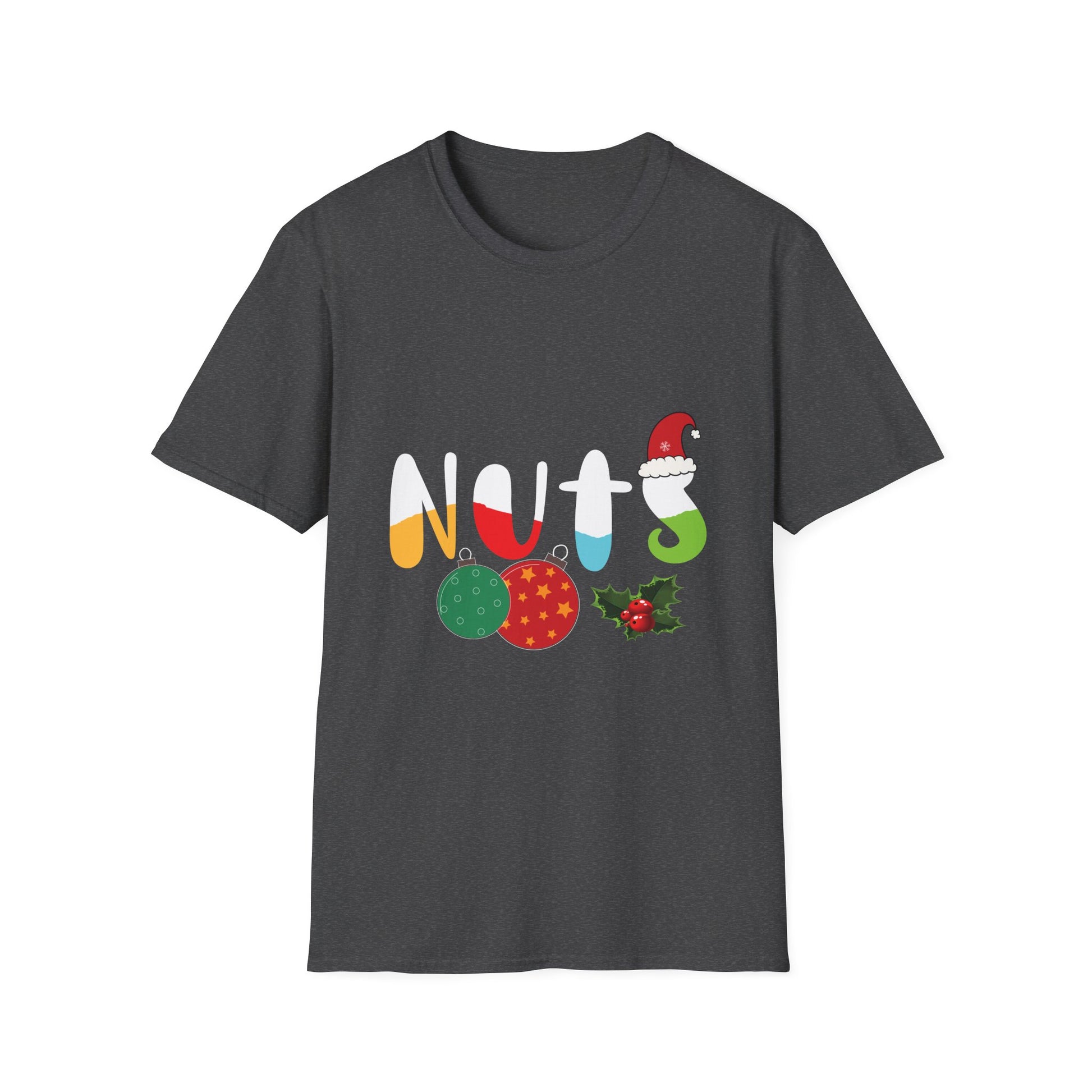Christmas Nuts Graphic T-Shirt — Festive Holiday Ornaments & Santa Hat Tee