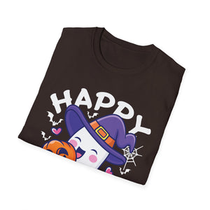 Happy Halloween Ghost T‑Shirt — Cute Witch Hat & Jack‑O’Lantern Graphic