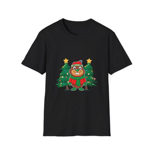 Christmas Groundhog T-Shirt — Cute Festive Groundhog in Scarf with Decorated Trees