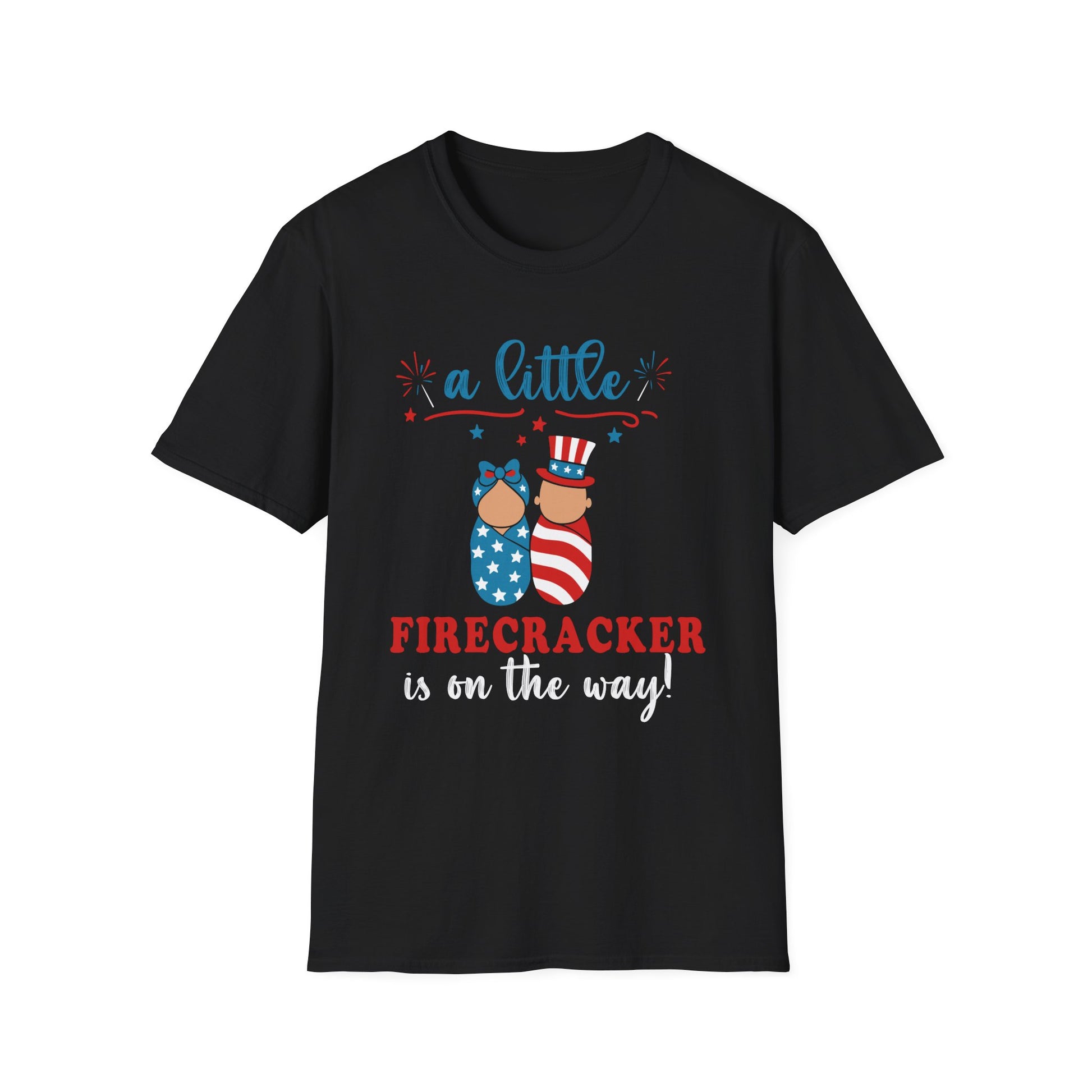 Baby Shower T-Shirt – “A Little Firecracker Is On The Way” Patriotic 4th of July Pregnancy Tee