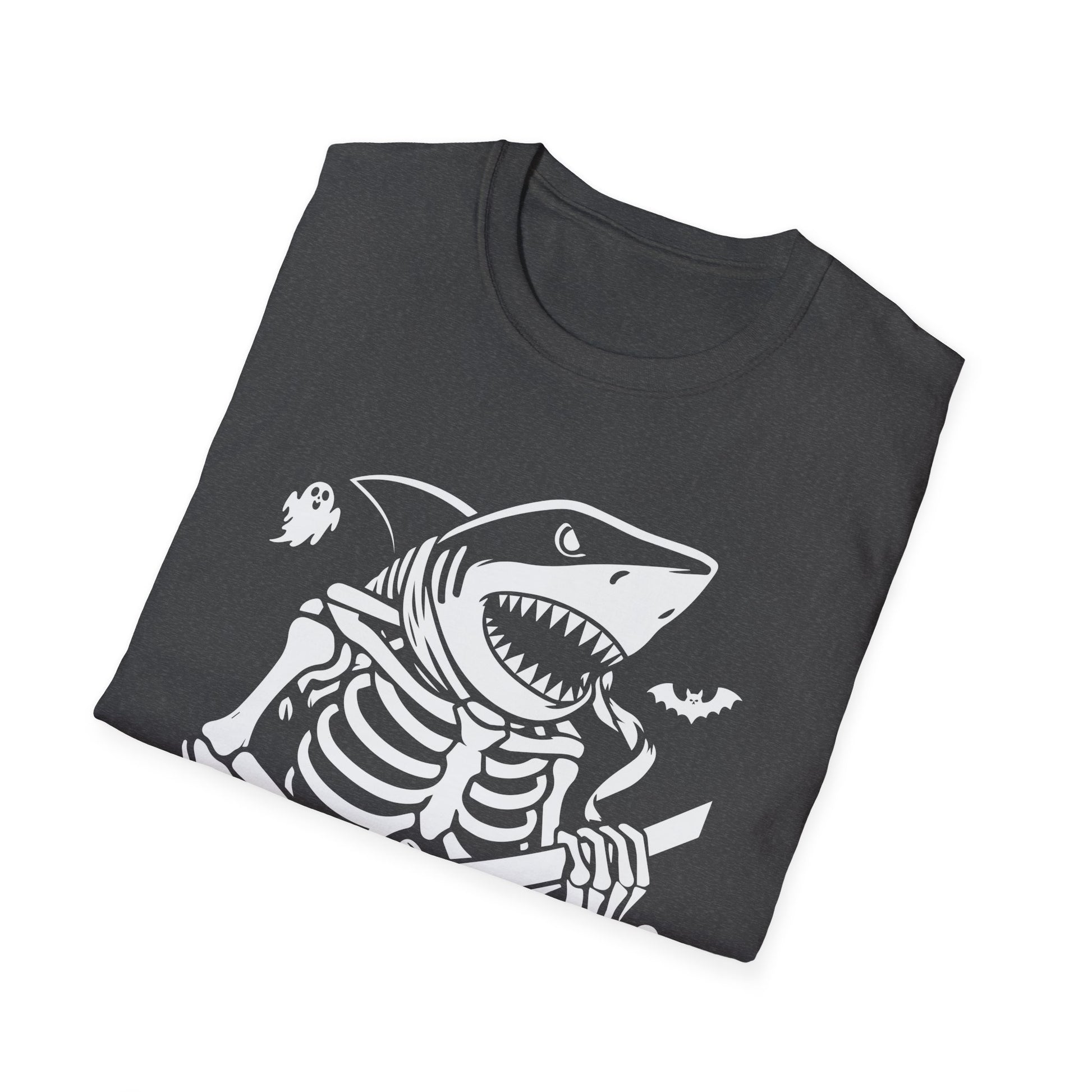 Shark Skeleton Samurai T-Shirt — Halloween Pirate Sword Graphic Tee