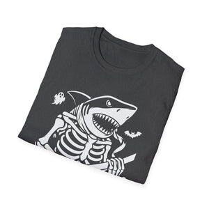 Shark Skeleton Samurai T-Shirt — Halloween Pirate Sword Graphic Tee