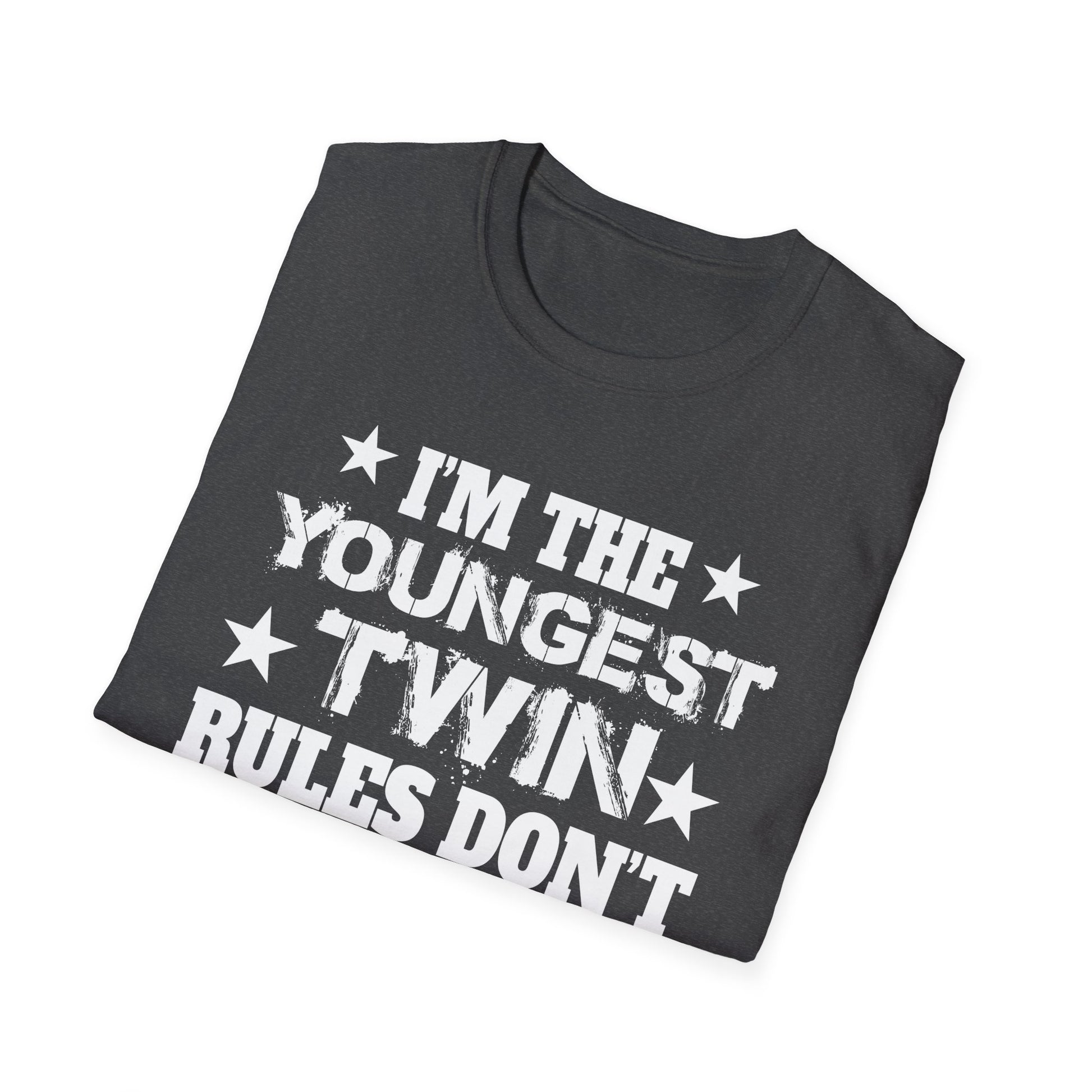 Youngest Twin T-Shirt - "I'm the Youngest Twin Rules Don't Apply to Me" Funny Sibling Tee