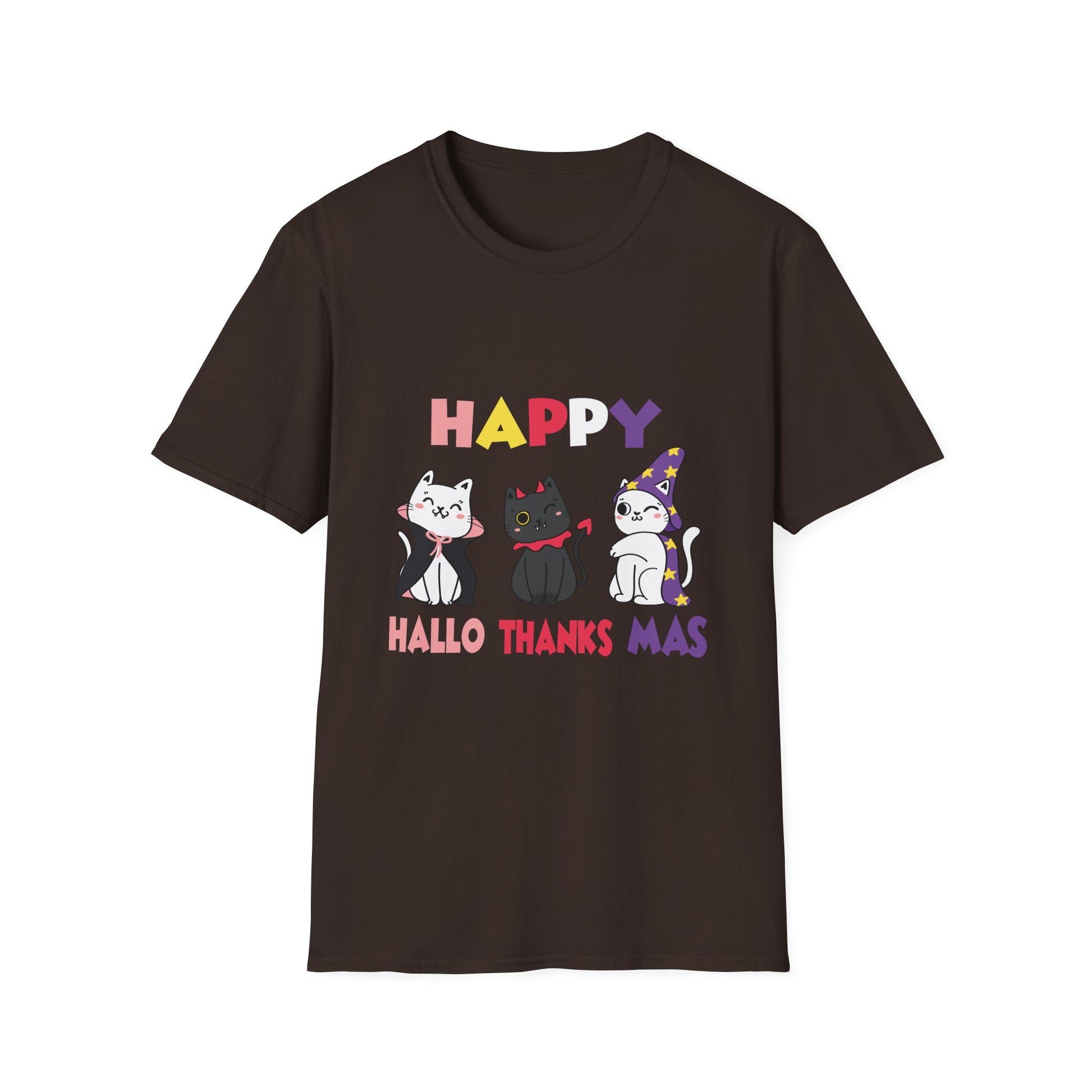 Halloween Thanksgiving Christmas Happy HalloThanksMas Cats Unisex T-Shirt
