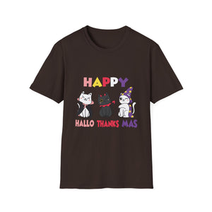 Halloween Thanksgiving Christmas Happy HalloThanksMas Cats Unisex T-Shirt
